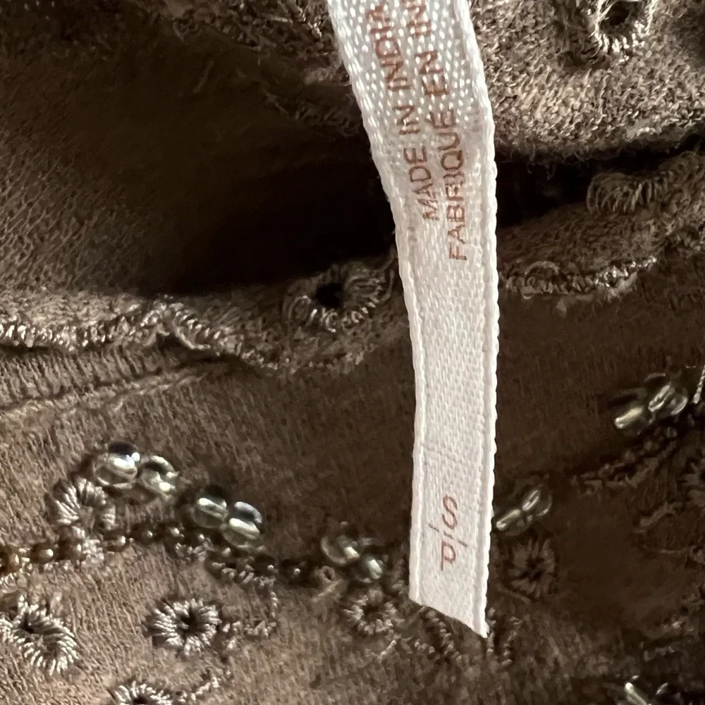 Free People Easy Does It Tee Brown Beaded Top Size Small - Picture 9 of 12